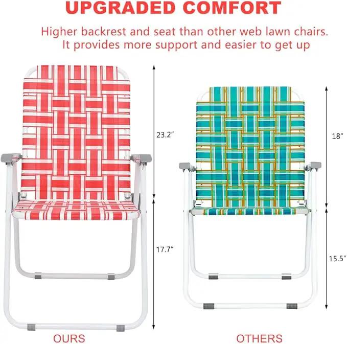 VINGLI Patio Lawn Webbed Folding Chairs Set of 4, Outdoor Beach Chair Portable Dining Chair for ir for Outdoor Yard, Garden(Red, Classic) by GreenHaven Gardens