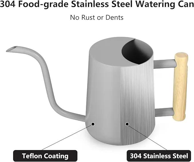 Watering Can Indoor Plants, 35oz Small Watering Can Indoor Stainless Steel Metal Watering Can Modern Decorative Watering Pot with Long Spout for Indoor House Plant Bonsai Garden Flowers (Gray) by GreenHaven Gardens
