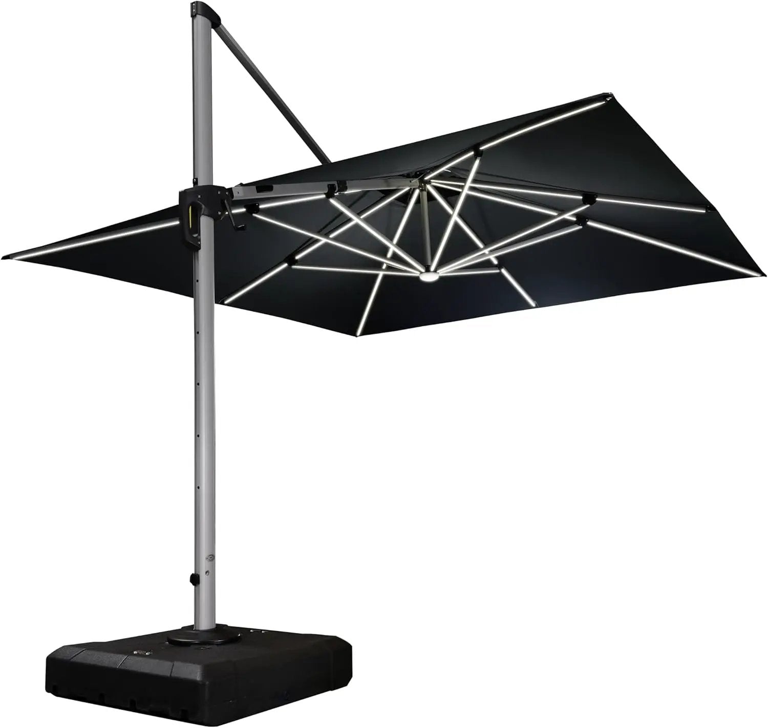 PURPLE LEAF 11 Feet Double Top Deluxe Solar Powered LED Square Patio Umbrella Offset Hanging Umbrella Outdoor Market Umbrella Garden Umbrella, Grey by GreenHaven Gardens