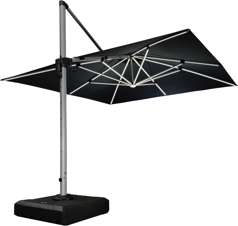 PURPLE LEAF 11 Feet Double Top Deluxe Solar Powered LED Square Patio Umbrella Offset Hanging Umbrella Outdoor Market Umbrella Garden Umbrella, Grey by GreenHaven Gardens