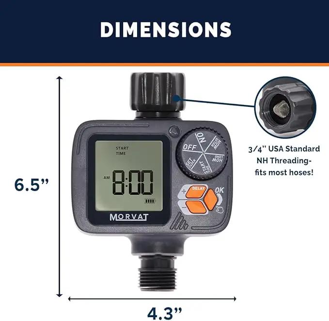 Morvat Sprinkler Timer Outdoor, Garden Hose Faucet Water Timer with Rain Delay, Programmable Automatic/Manual Modes, Watering Irrigation Timer System + Teflon Tape, 2 Spare Washers & 2 Filter Washers by GreenHaven Gardens