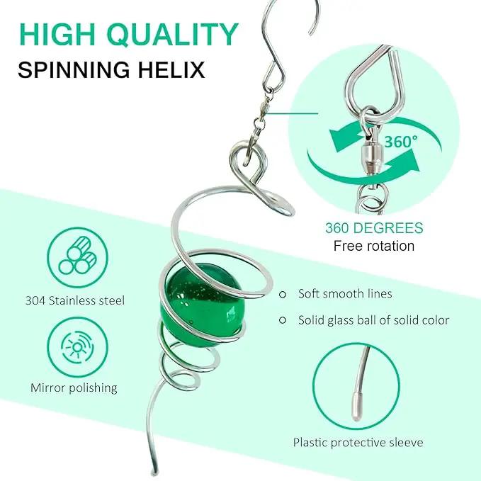 Wind Spinner Gazing Ball Spiral Tail,Decorative Wind Spinner 11inch Tail and 2 inch Glass Orb. Indoor Outdoor Wind Spinner Tail Sun Catcher Garden Decoration-13 inch Height(Green) by GreenHaven Gardens