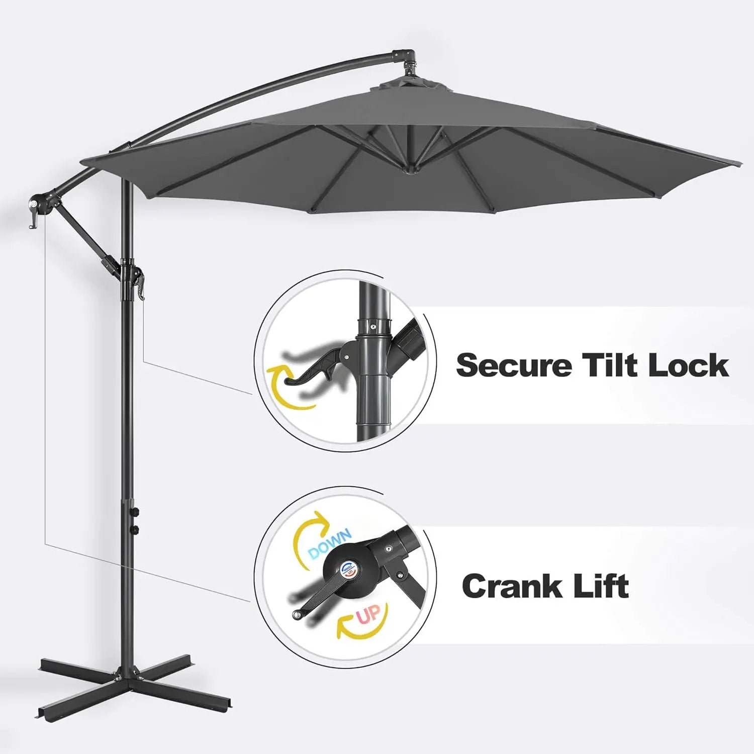 FLAME&SHADE 10ft Cantilever Patio Umbrella Outdoor, Large Offset Umbrella with Crank and Cross Base, UPF 50+ UV Protection Hanging Umbrella for Pool Deck Garden, Anthracite by GreenHaven Gardens