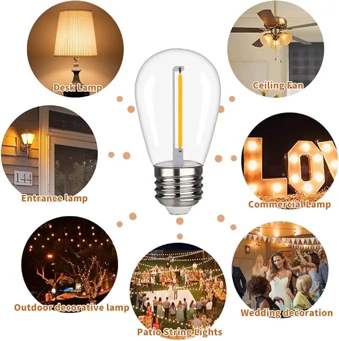 S14 Replacement LED Light Bulbs, Shatterproof & Waterproof 1W S14 LED Bulbs, Outdoor String Lights , E26 Base Patio Edison LED Light Bulbs, Warm White 2200K Plastic 70ML Non-Dimmable 15 Pack by GreenHaven Gardens