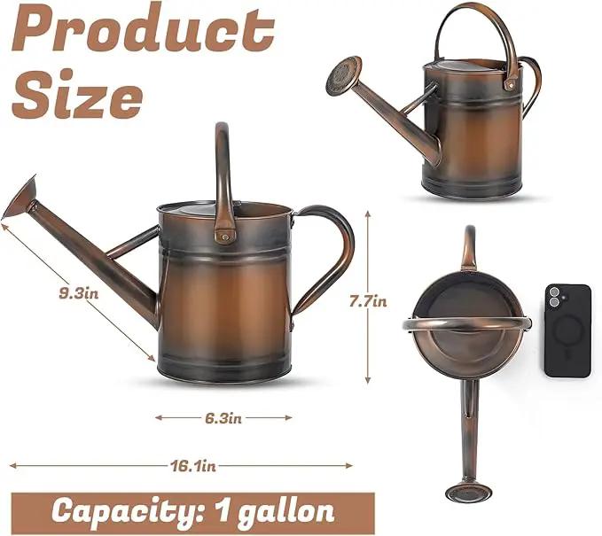 1 Gallon Watering Can for Plants, Watering Cans for Indoor&Outdoor Gardening, Galvanized Steel Watering Pot with Removable Spout, Metal Water Can with Ergonomic Movable Handle(Copper) by GreenHaven Gardens