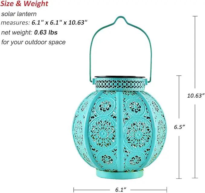 Bohemian Garden Solar Lanterns, Set of 2 Moroccan Outdoor Waterproof Landscape Solar Lights for Backyard Pathway Patio Tree Table Decor (Turquoise) by GreenHaven Gardens