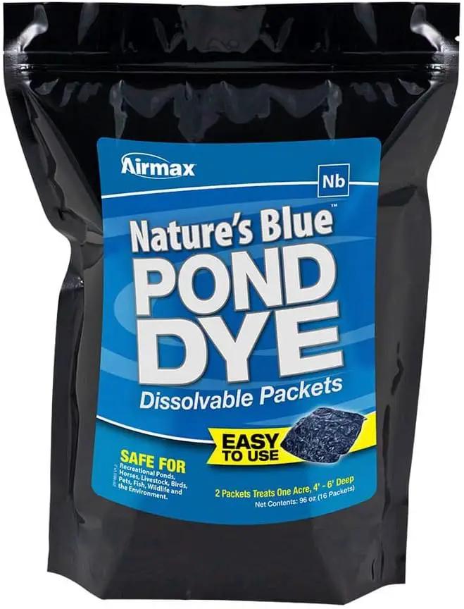 Airmax Pond Dye Packets Nature's Blue Colorant for Large Pond & Lake, Beneficial UV Blocking Color Concentrate, Maintain Clean & Clear Pond, Fish & Animal Safe, Easy Treatment, 16 Soluble Packets by GreenHaven Gardens
