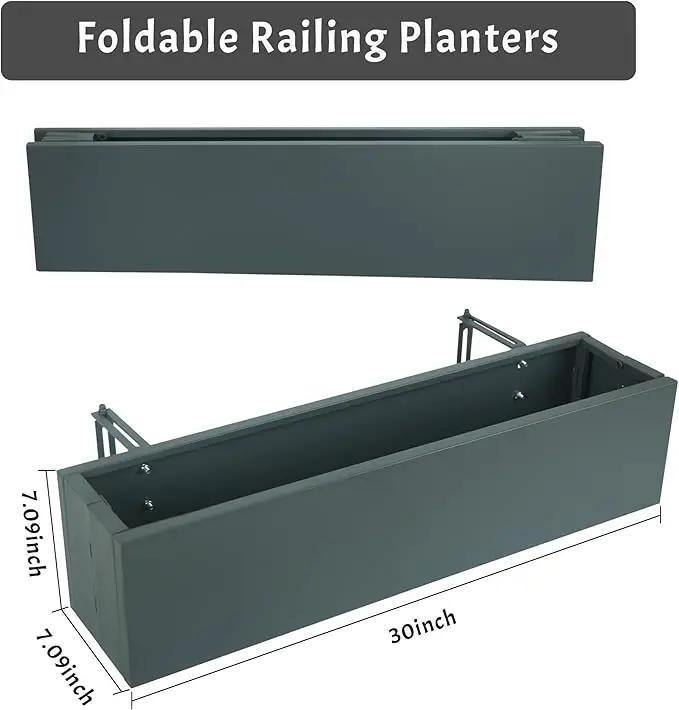 2 Pack Metal Railing Planter Box, 30 Inch Balcony Planters with Adjustable Brackets, Large Hanging Planters for Outdoor Fence Deck by GreenHaven Gardens