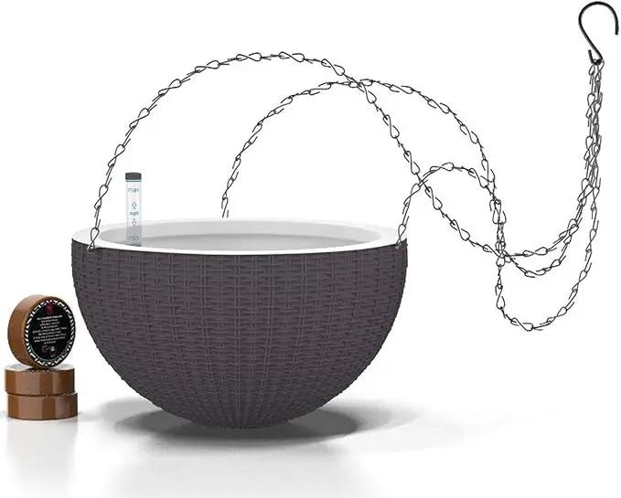 GARDENIX DECOR 11'' Self Watering Hanging planters for Indoor Plants - Flower Pot with Water Level Indicator for Plants, Hanging pots - Self Watering Planter Plant Pot-Coco Coir - Round 1 Pack - Gray by GreenHaven Gardens