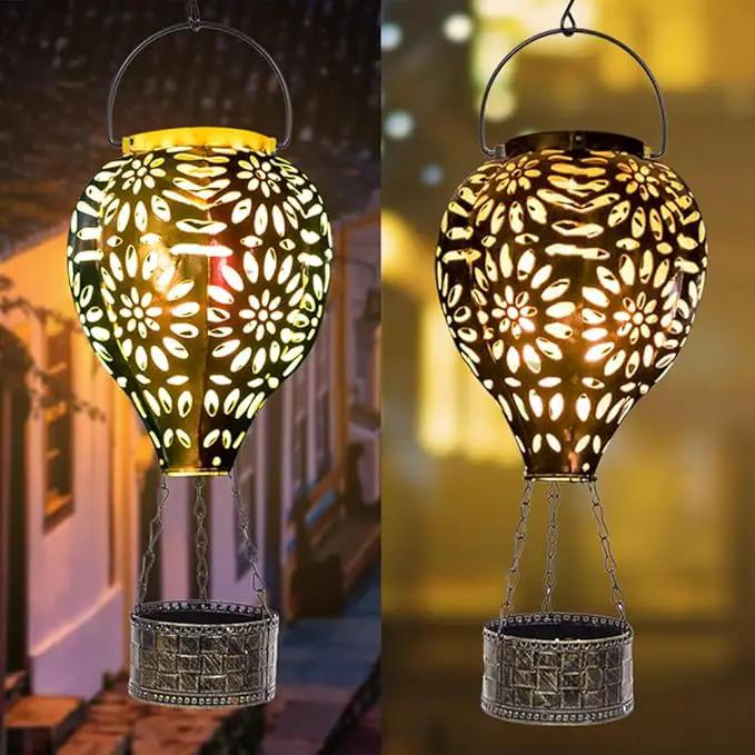 Solar Hot Air Balloon Lantern, Hanging Outdoor Waterproof Yellow LED Lantern by GreenHaven Gardens