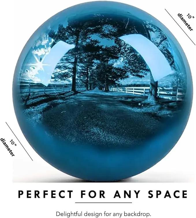 10 Inch Stainless Steel Gazing Globe,v2croft Hollow Ball Mirrored Surface Polished Shiny Sphere,Garden Stainless Steel Gazing Ball for Outdoor Lawn Pond Yard Ornament(Light Blue) by GreenHaven Gardens