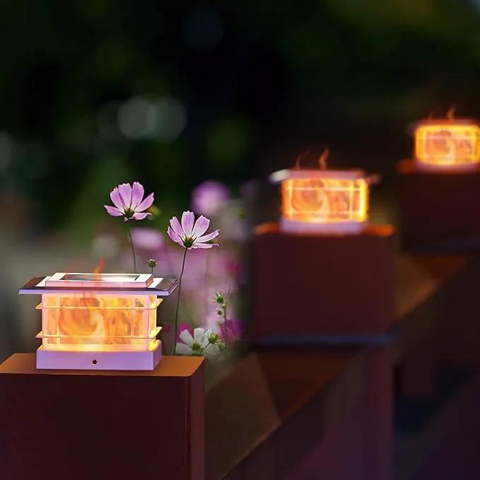 Dynaming 8 Pack Solar Flame Post Lights Outdoor, Solar Powered Fence Post White Shell Cap Light, High Brightness Flickering Flame LED Lighting for Garden Deck Patio, Fit 4x4 5x5 6x6 Vinyl/Wooden Posts by GreenHaven Gardens