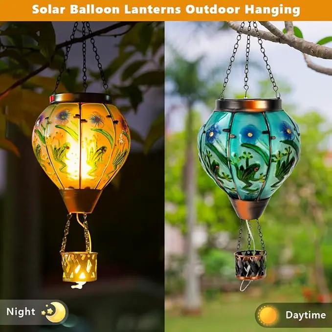 Starsoul Frog Hot Air Balloon Solar Lantern with Candle Holder Glass Outdoor Solar Hot Air Balloon Flickering Flame Lamp Hanging Garden Light Waterproof for Lawn Porch Tree Yard Decorations by GreenHaven Gardens