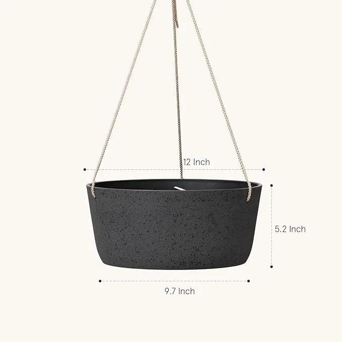 La Jolie Maison Large Hanging Planters - 12 Inch Outdoor Flower Pots, Hanging Garden Planters Set of 2, Black Charcoal by GreenHaven Gardens