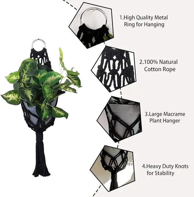 Artilady 2 Pack Black Macrame Plant Hanger Indoor - Large Hanging Planters for Wall Plants Holder Short Hademade Boho Farmhouse Rustic Home Decor by GreenHaven Gardens