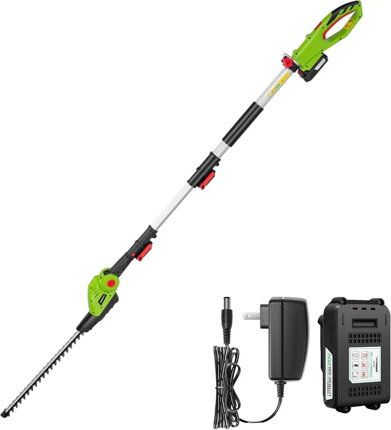 VIVOSUN 20" Cordless Pole Hedge Trimmer, 20V Electric Bush Trimmer with 20” Dual-Action Laser Blade, Adjustable Cutting Head, 0.55" Cutting Capacity, 2.0AH Battery and Fast Charger Included by GreenHaven Gardens