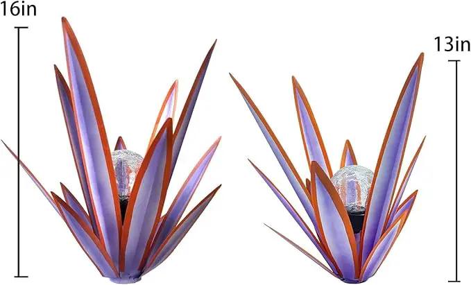 Metal Agave Plant Garden Art, 2 Pack Tequila Rustic Sculpture, Rustic Metal Agave Plants Garden Lawn Home Ornaments, for Yard Stakes, Garden Figurines, Outdoor Patio (2 PCS Purple with Light) by GreenHaven Gardens