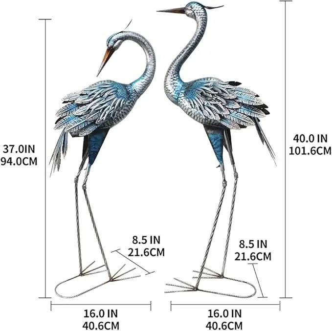 Crane Decor Statues, Blue Heron Garden Statues Metal Yard Art Outdoor Decoy, Garden Sculptures & Statues for Yard/Lawn/Pond/Outdoor Decoration, Set of 2 by GreenHaven Gardens