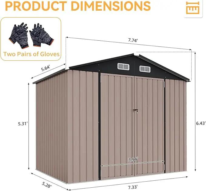Aoxun 7x5 FT Outdoor Storage Shed with Floor Garden Metal Shed with Lockable Door Outdoor Large Shed for Tool, Garbage Can, Bike, Mower, Brown by GreenHaven Gardens