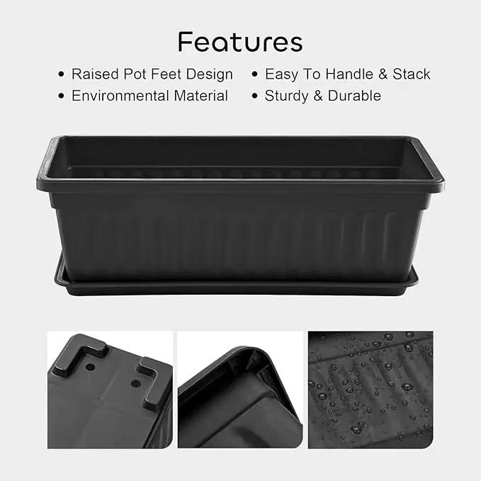 GROWNEER 6 Packs 17 Inches Black Flower Window Box Plastic Vegetable Planters Long Pots with 15 Pcs Plant Labels for Outdoor Indoor Windowsill, Patio, Garden, Home Decor, Porch by GreenHaven Gardens