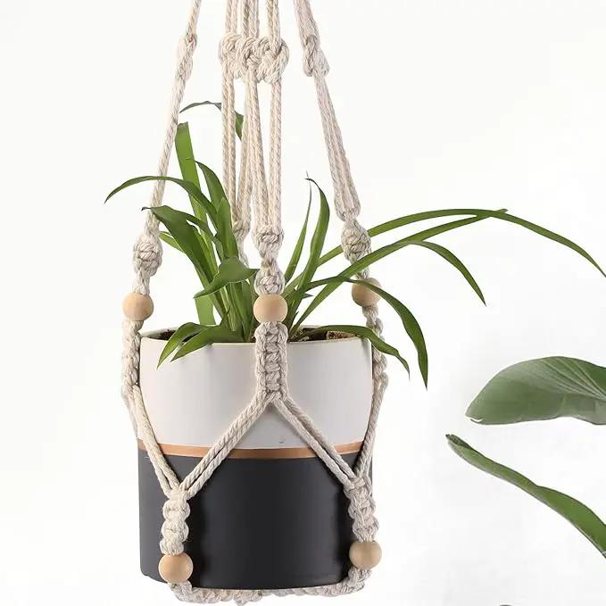 3-Pack Macrame Plant Hanger Indoor - Hanging Planter Basket for Indoor Outdoor - Decorative Boho Plant Holders Set with Beads - Ceiling Flower Pot Holder with 6 Hooks - 35"/30"/24" White by GreenHaven Gardens