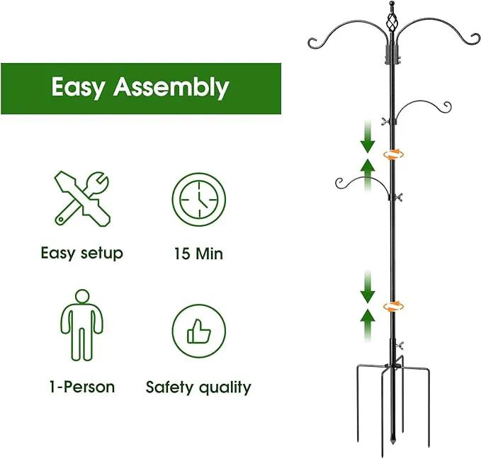Bird Feeder Pole Wild Bird Feeder Hanging Kit Planter, 83 Inch Bird Feeding Station Kit with 5 Prongs Base Hummingbird Feeder Stand Hook for Outside by GreenHaven Gardens