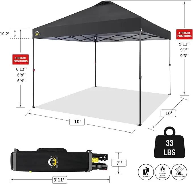 CROWN SHADES 10x10 Pop Up Canopy Tent - Patented Center Lock One Push Instant Outdoor Canopy Beach Tent with STO-N-Go Bag 8 Stakes & 4 Sand Bags，Black by GreenHaven Gardens