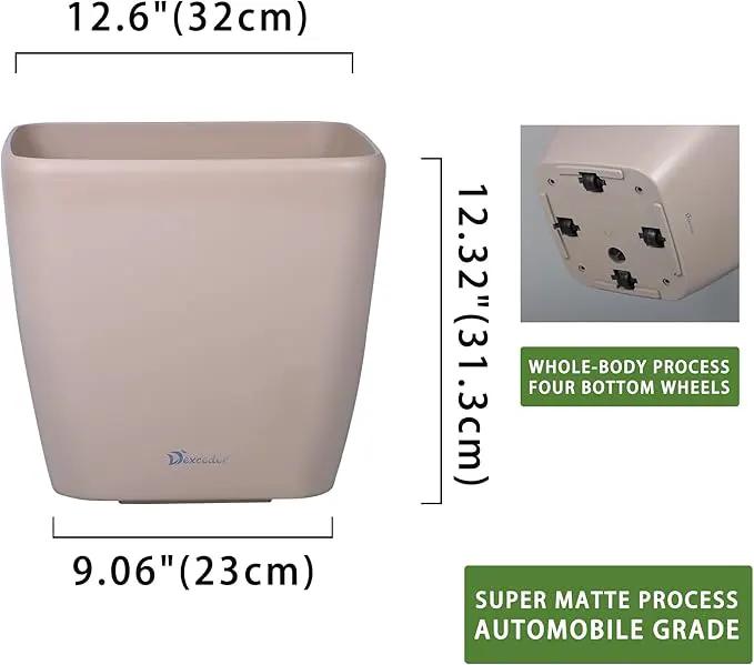 Dexceder 13x12 Self Watering Planter with Wheels Indoor Outdoor, Inner Mat Design, Thickened Large Floor Standing Flower Plant Pot with Water Level Indicator (Taupe Matte) by GreenHaven Gardens
