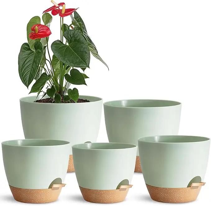Indoor Plant Pots With Drainage Holes and Saucers Planting Pots for All HousePlants Green Plastic Flower Pots with Drainage Hole Self Watering Plant Pot Gift Idea For Home Decor Succulent Pots by GreenHaven Gardens