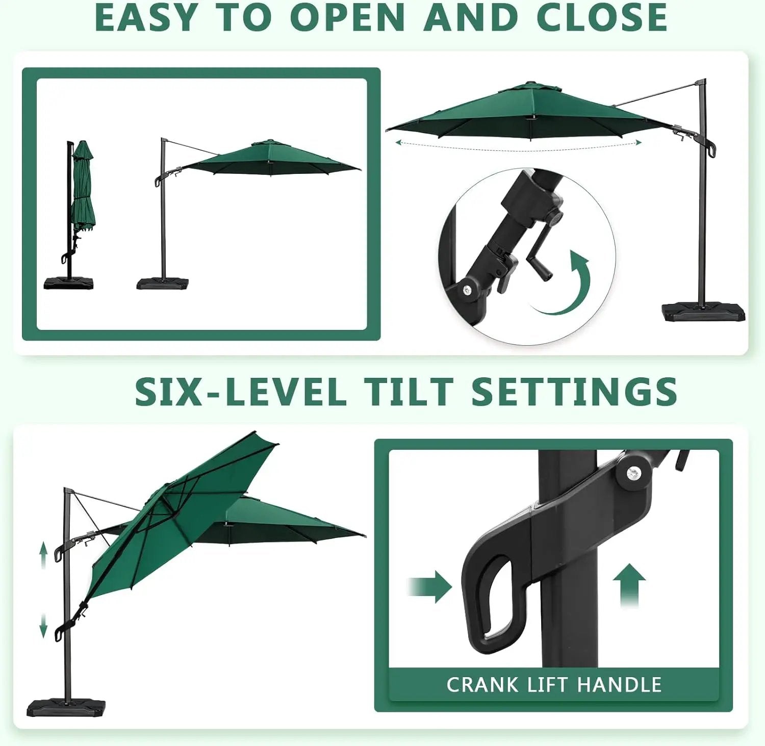 Abba Patio 10FT Vienna Offset Patio Umbrella Outdoor Cantilever Umbrella with 360° Rotation Design and Easy Tilt Adjustment UV 50+ Protection 8 Ribs for Backyard Garden Deck Pool Patio, Dark Green by GreenHaven Gardens
