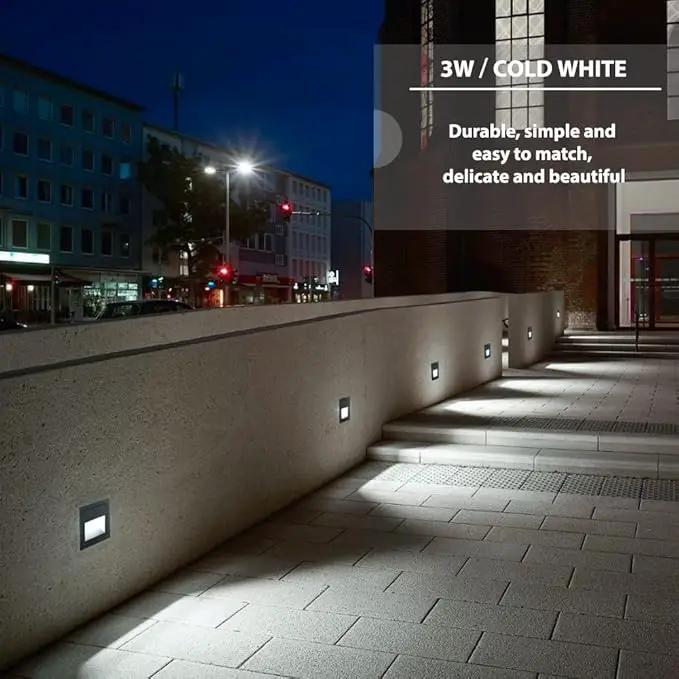 4Pack 3W LED Recessed Wall Light, 85-230V Step Lights Cool White 6000K, IP65 Waterproof Stair Light Staircase Light lamp, Inside Outside Garden Balcony Corridor, Aluminum, 120V Grey by GreenHaven Gardens