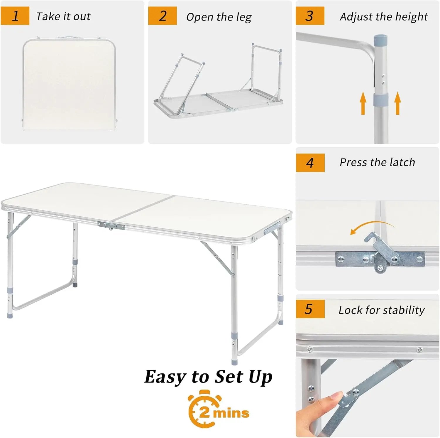 Outvita 4ft Portable Folding Camping Table, Outdoor Waterproof Adjustable Height Table, Aluminum Lightweight Suitcase Foldable Table for Picnic BBQ Beach Dining by GreenHaven Gardens
