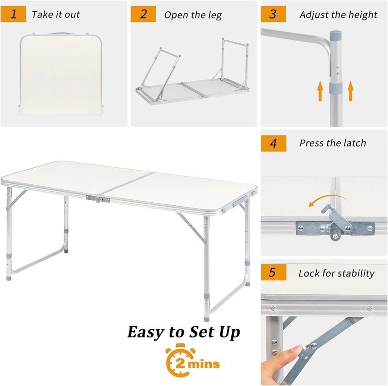 Outvita 4ft Portable Folding Camping Table, Outdoor Waterproof Adjustable Height Table, Aluminum Lightweight Suitcase Foldable Table for Picnic BBQ Beach Dining by GreenHaven Gardens