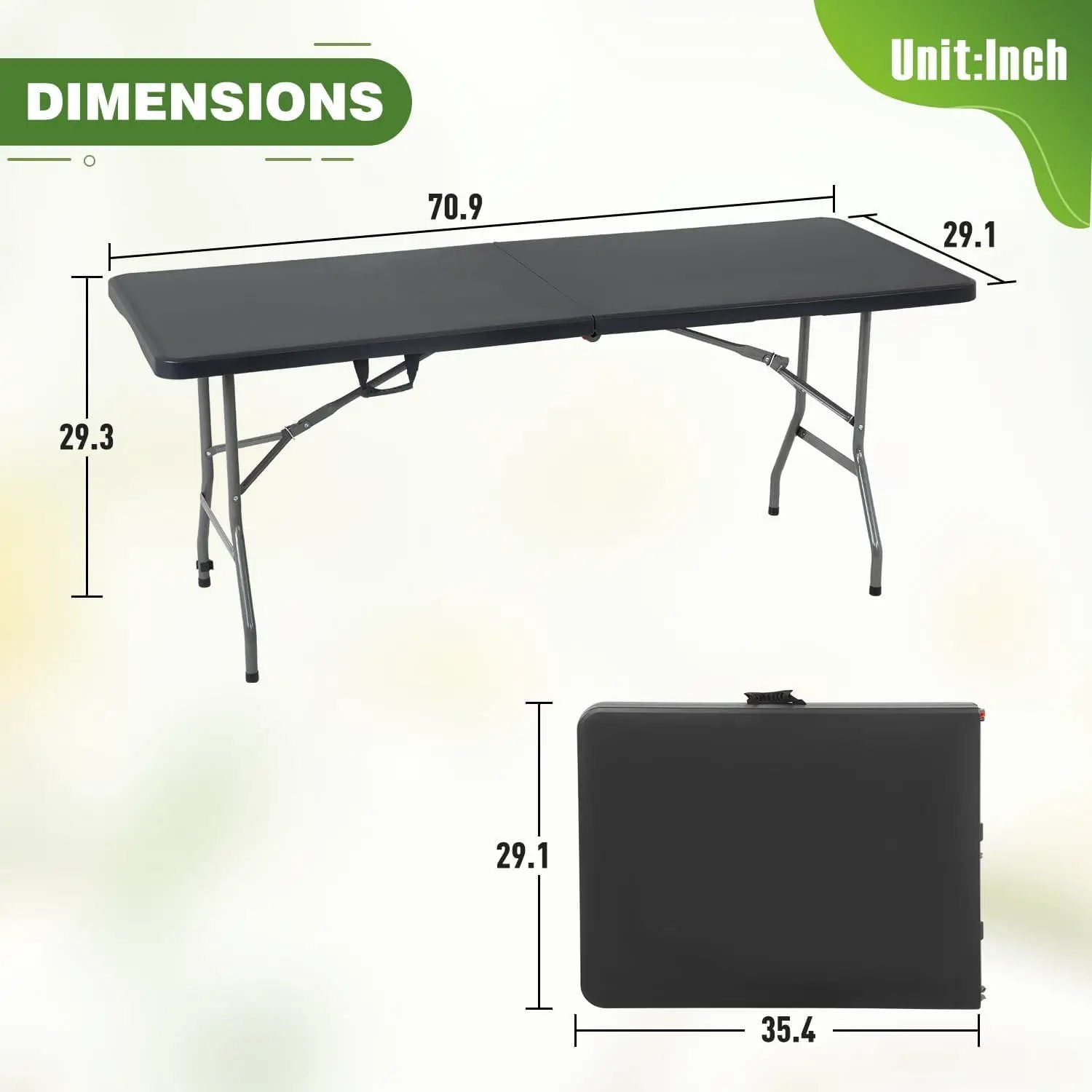 6FT Folding Table, Heavy Duty Plastic Table Portable Fold-in-Half Utility Table Indoor Outdoor Picnic Table w/Handle & Lock for Camping BBQ Party Wedding Market Events, Black by GreenHaven Gardens