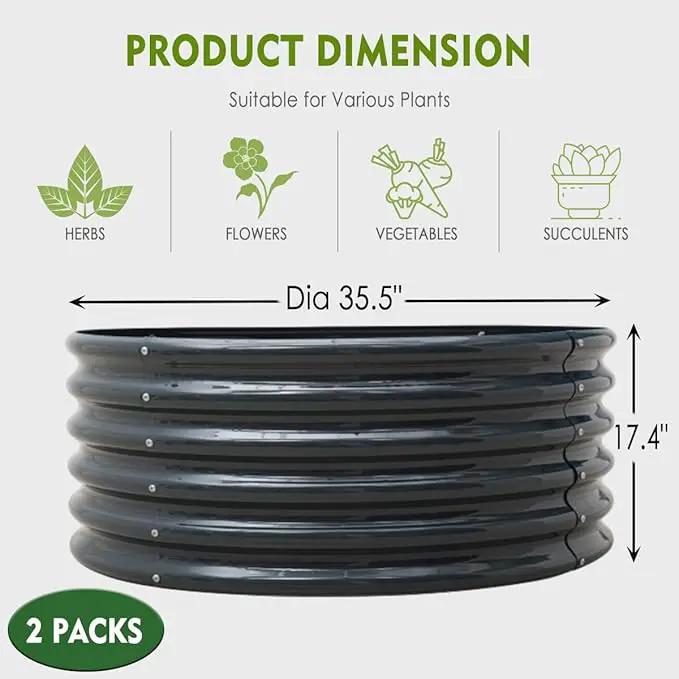 FORTUNO High Round Galvanized Raised Garden Bed Kit Box Dia 3 x H 1.5Ft (2 Pack) Metal Outdoor Flower Bed Steel Patio Ground Planter for Planting Vegetables and Herb, Dark Grey by GreenHaven Gardens