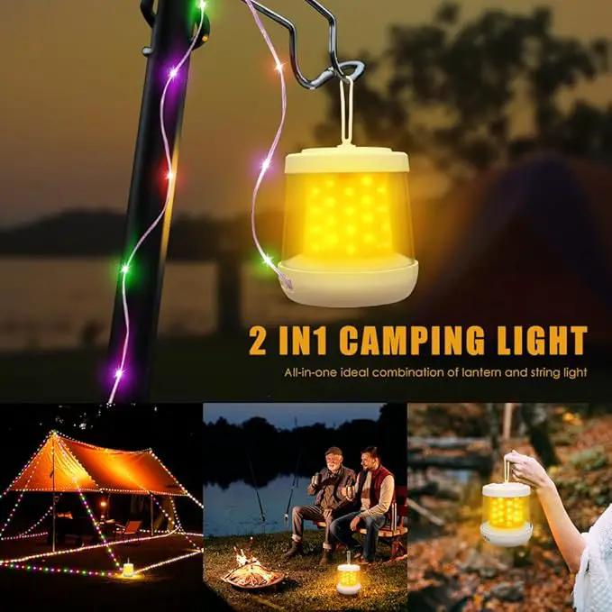 UniqueFire Portable 2-in-1 Camping Lantern & String Lights, Rechargeable LED Tent Lantern with RGB String Lights for Camping, Party, Garden & Yard Outdoor Decoration by GreenHaven Gardens