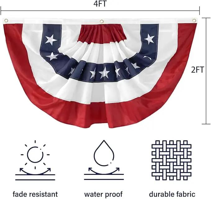 4Pack American Bunting Flag 2x4 Ft Patriotic Bunting Flags 4th of July Decor Outside Porch USA Pleated Half Fan Flag Decorate Garden Embroidered Star Red White & Blue Stripe Banner by GreenHaven Gardens