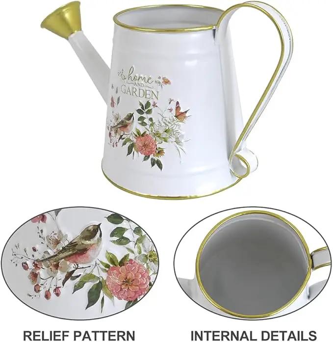 Cute Small Watering Can Indoor Plants Garden Metal Decorative Watering Cans for Outdoor Plants Bonsai Outdoor Garden Flower Decorative (White, 1.5L, 50.7 Oz) by GreenHaven Gardens