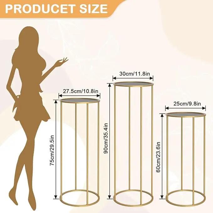 chamvis Gold Metal Plant Stand, 3 Pcs Tall Cylinder Pedestal Stands for Parties and Weddings, Gold Round Cylinder Tables for Living Room and Patio Decor by GreenHaven Gardens