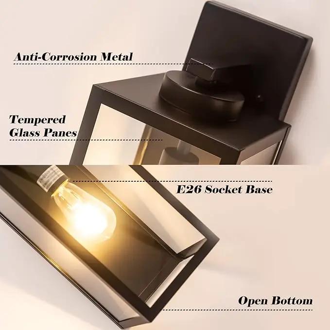 Outdoor Wall Light Fixture, Large 16" Exterior Black Lantern Waterproof, Farmhouse Porch Sconce Lighting with Glass, Modern Wall-Mounted Outside Lights for House, Garage, Patio Lamp by GreenHaven Gardens
