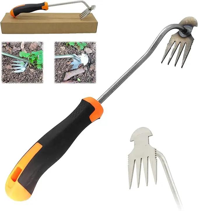 Amposei Weeding Artifact Uprooting Weeding Tool, Multifunctional Weeder, Hand Weeder Tool, Stand Up Weed Puller Tool with Handle for Garden Yard Farm Weed Removal (14in, Metal Rubber Handle) by GreenHaven Gardens