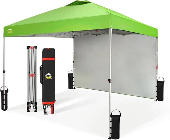 CROWN SHADES 10x10 Pop Up Canopy with 1 Side Wall - Beach Tent with One Push Setup - Outdoor Sun Shade for Events, Parties, Camping - Gazebo with STO-N-Go Cover Bag (Green) by GreenHaven Gardens
