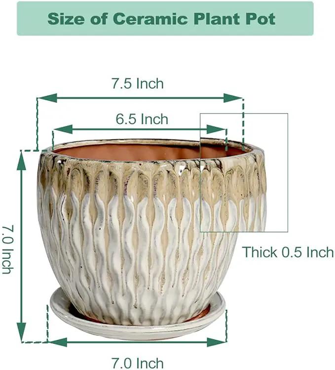 vensovo 7.5 Inch Ceramic Plant Pot with Drainage Holes and Saucer - Large Round Orchid Pot for Indoor Repotting, Ceramic Planter Maintain Air Circulation, Yellow by GreenHaven Gardens