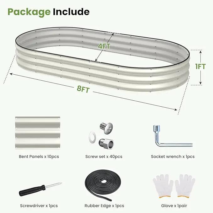 Oval 8x4x1 FT Galvanized Raised Garden Bed Kit, 3 in 1 Large Metal Garden Bed Raised Planter Box, 12” Raised Beds for Gardening Vegetables Flower Herb(Pearl White) by GreenHaven Gardens
