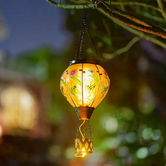 Starsoul Frog Hot Air Balloon Solar Lantern with Candle Holder Glass Outdoor Solar Hot Air Balloon Flickering Flame Lamp Hanging Garden Light Waterproof for Lawn Porch Tree Yard Decorations by GreenHaven Gardens