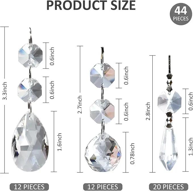 44 Pack Chandelier Crystal Prism Replacement, 38mm Hanging Clear Crystal Glass Bead Prisms 20mm Chandelier Crystals Modern for Foyer Wedding Lamp Windows Christmas Tree Decoration by GreenHaven Gardens