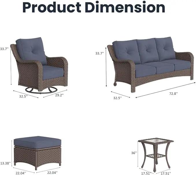 9 Pieces Outdoor Patio Furniture Sets with Rocking Swivel Chairs with 6-inch Thick Cushion and Side Table for Deck Lawn by GreenHaven Gardens