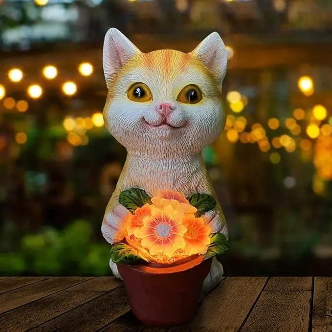 YODY Solar Garden Statues Outdoor Decor- Yard Decorations for Patio, Balcony, Backyard, Lawn Ornaments - Cat Statue with Flower Pot- Unique Cat Lover Gifts for Mom, Grandma, Women by GreenHaven Gardens
