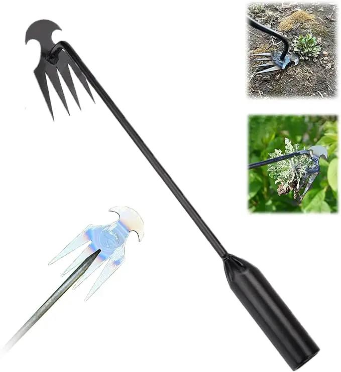 Amposei Weeding Artifact Uprooting Weeding Tool, Multifunctional Weeder, Hand Weeder Tool, Stand Up Weed Puller Tool with Handle for Garden Yard Farm Weed Removal (16in, Black Metal Handle) by GreenHaven Gardens