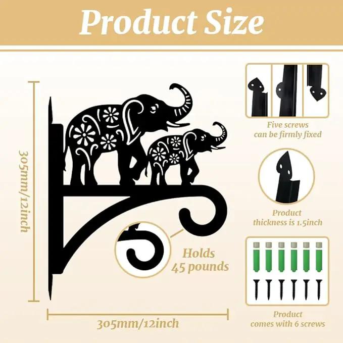 peacoblue Iron Plant Hangers Holder for Outdoor Indoor Hanging Plants Flower Fern Pots Lantern Bird Feeder Wind Chimes, 12”x14” Weather Resistant Metal Wall Hooks for Porch Garden Farmhouse(Elephant) by GreenHaven Gardens